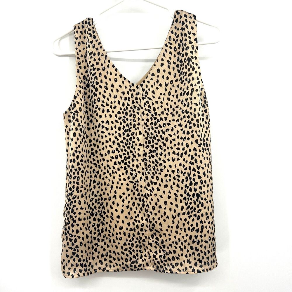 THML Leopard Print V-Neck Sleeveless Tank Blouse Womens M Tan Black Animal